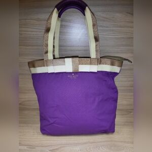 Kate Spade Barrow Street Bon Shopper Purple, Gold & Ivory Nylon Tote EUC